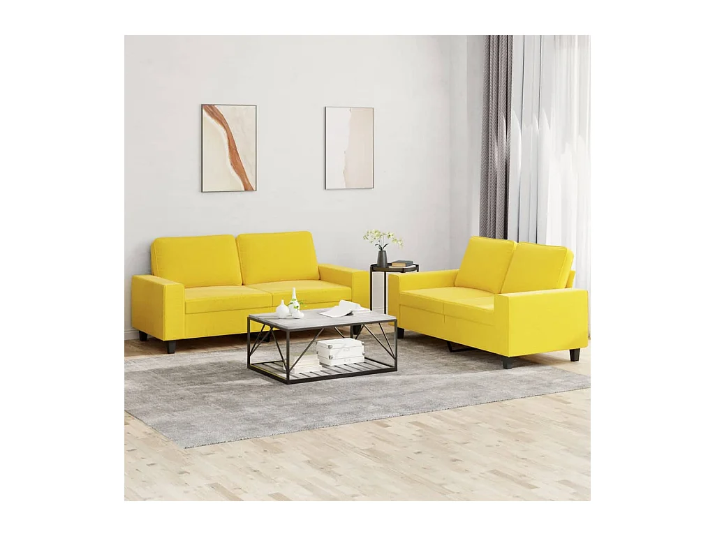 Set di Divani 2 pz Giallo Chiaro in Tessuto