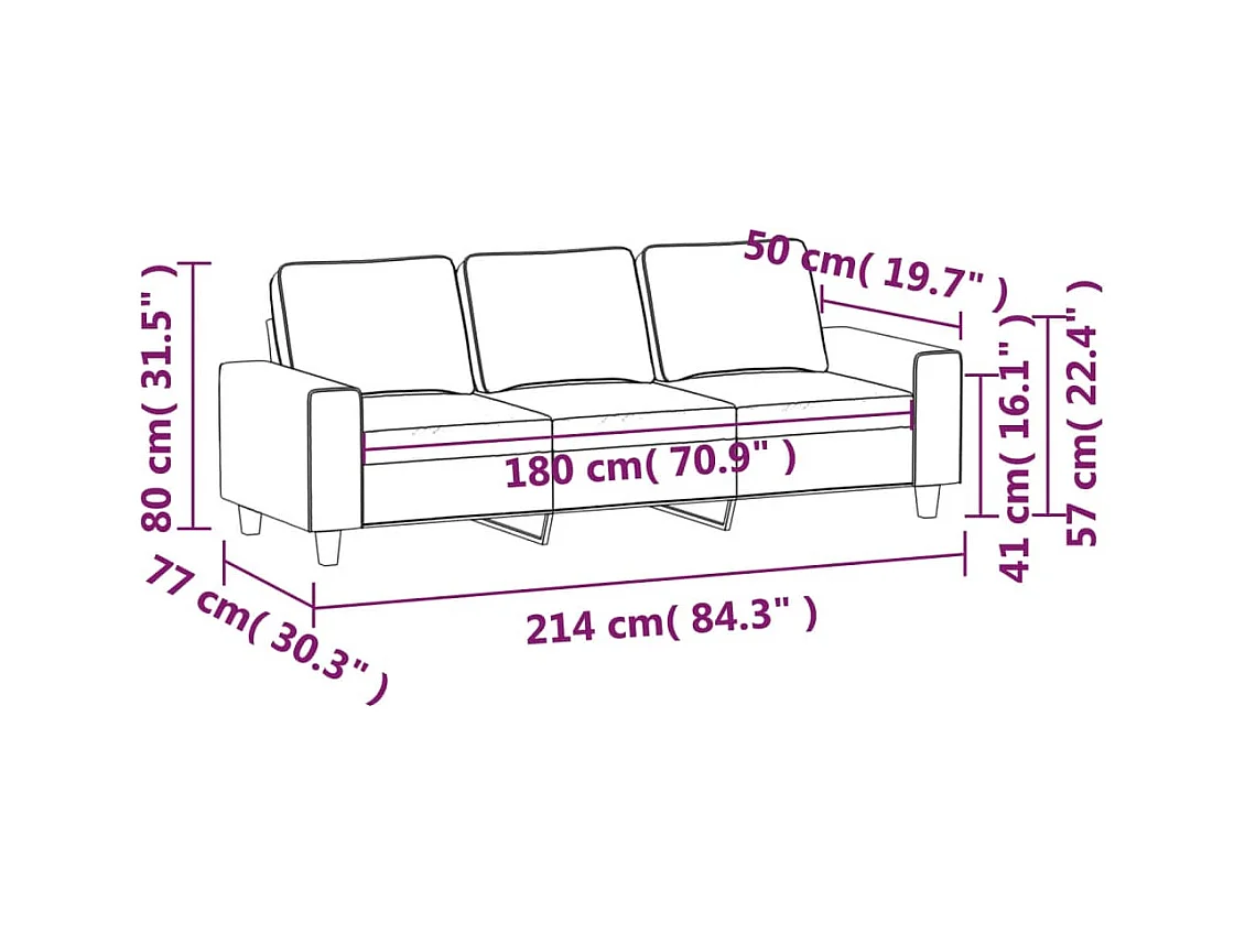Canapé à 3 places Noir 180 cm Tissu