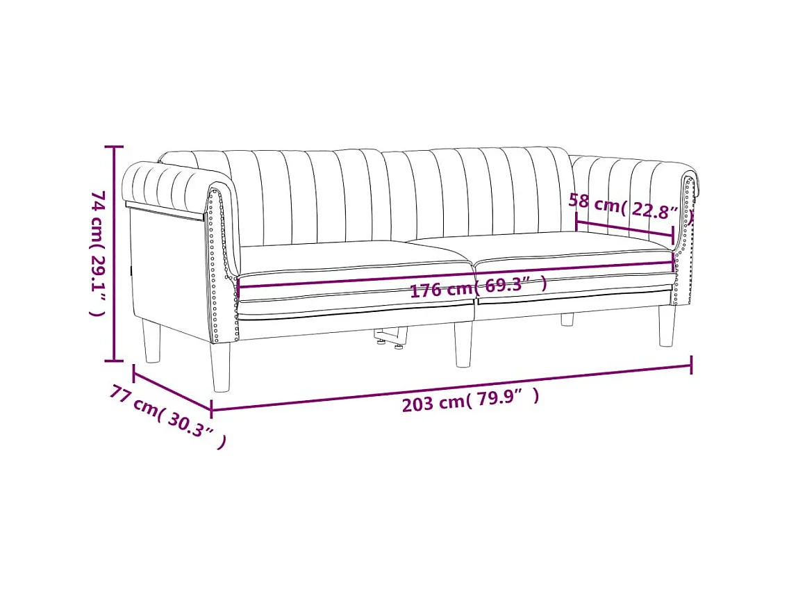 Sofa 3-Sitzer Dunkelgrau Samt