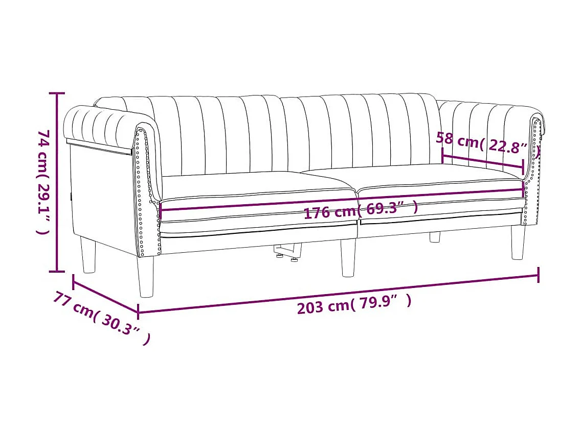 Sofa 3-Sitzer Dunkelgrau Samt