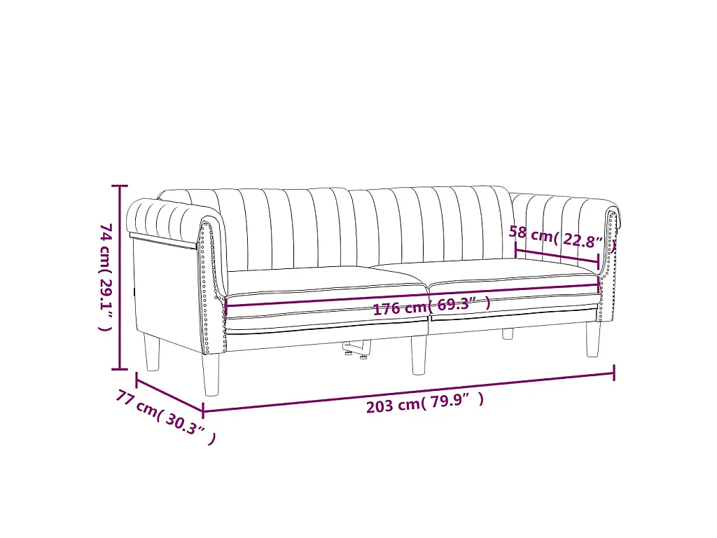 Sofa 3-Sitzer Dunkelgrau Samt