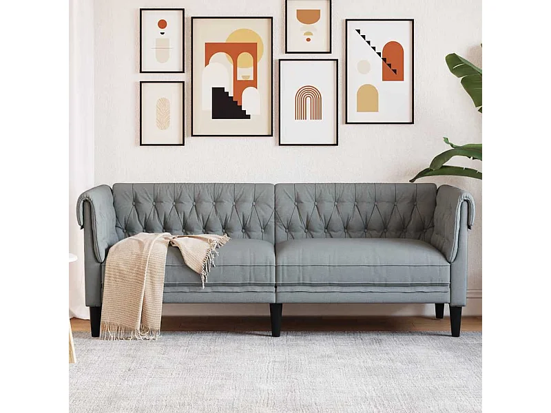 Driezitsbank Chesterfield-stijl stof lichtgrijs