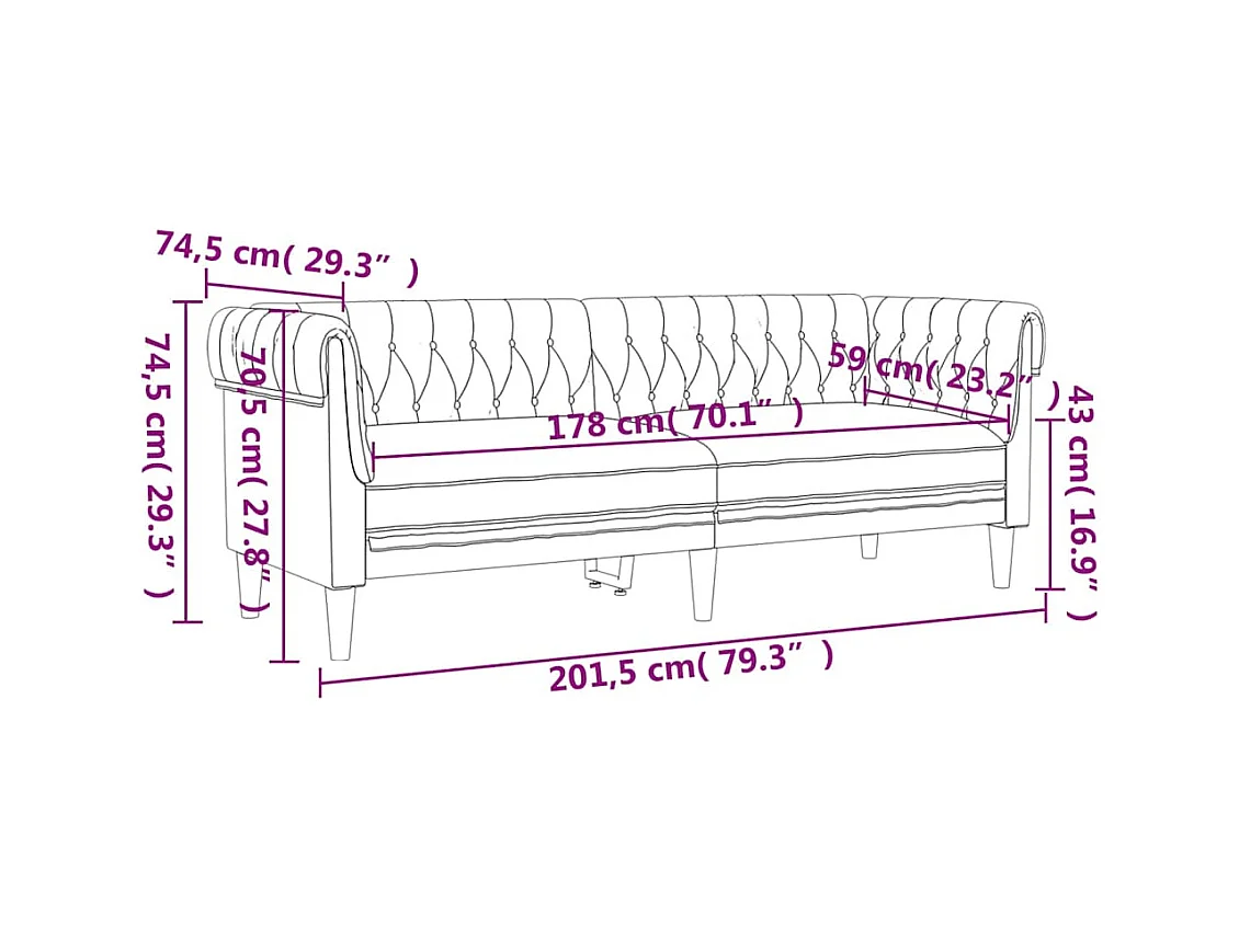 Chesterfield-Sofa 3-Sitzer Hellgrau Stoff