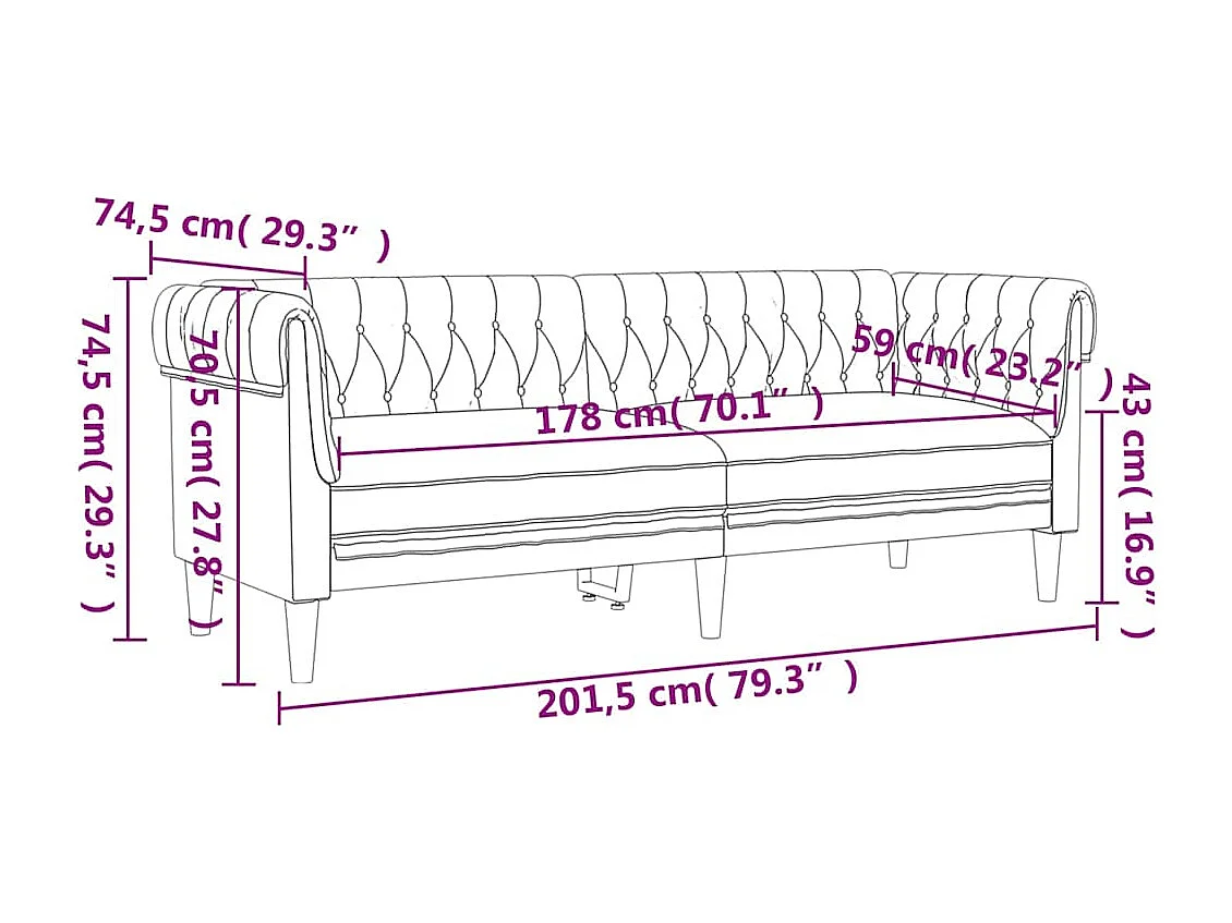 Canapé Chesterfield 3 places gris clair tissu