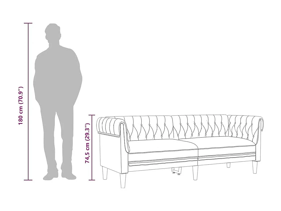 Canapé Chesterfield 3 places gris clair tissu