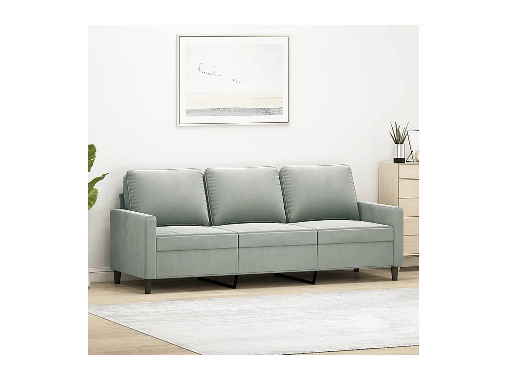 Divano a 3 Posti Grigio Chiaro 180 cm in Velluto