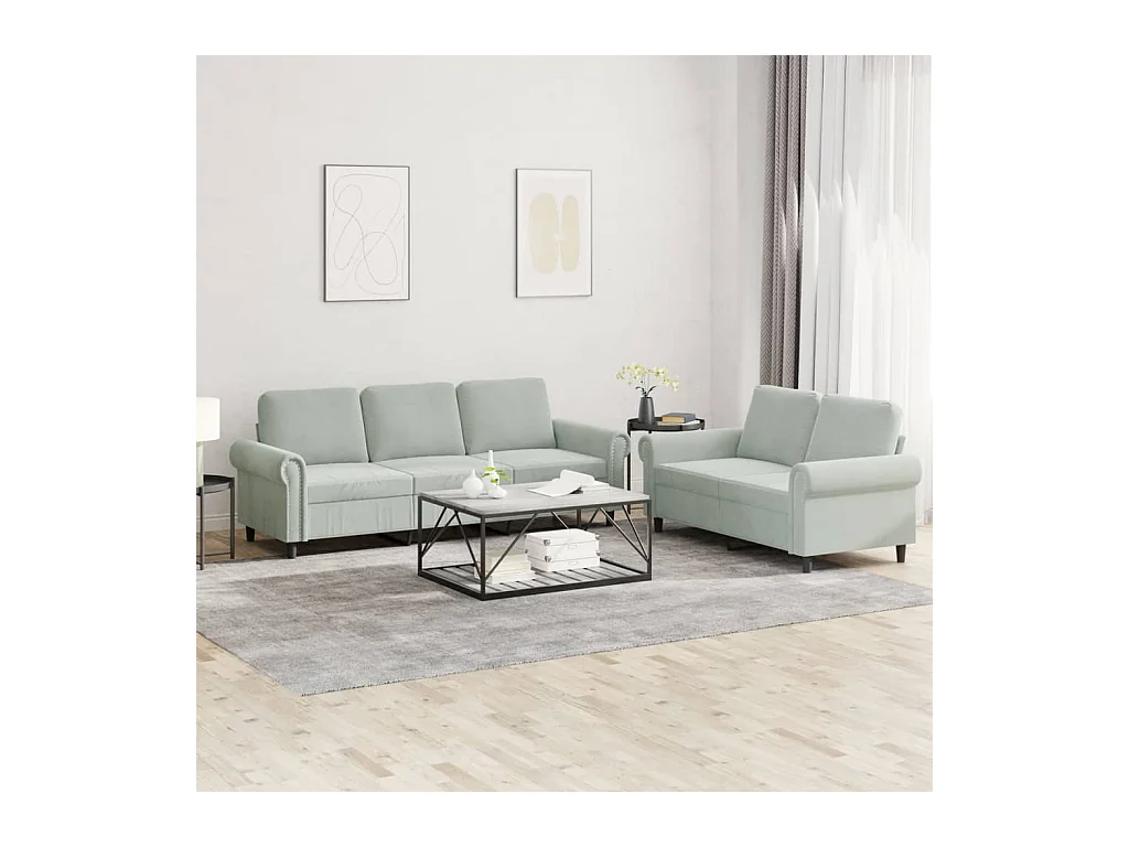 Ensemble de canapés 2 pcs avec coussins Gris clair Velours