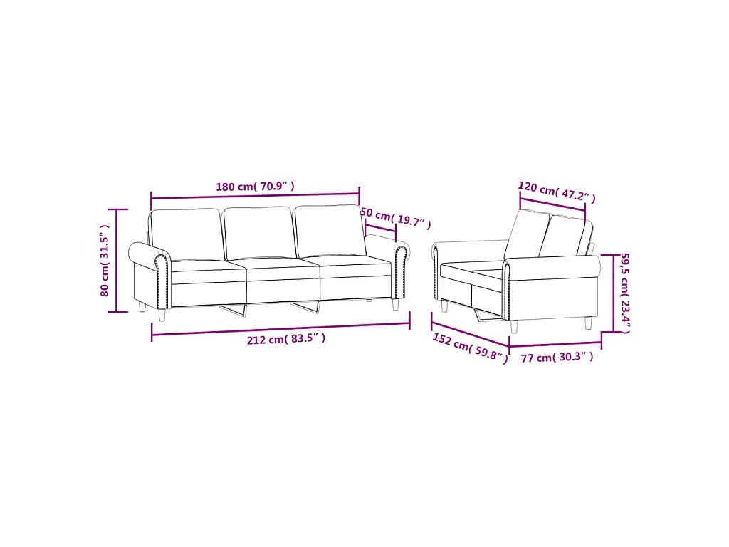 Ensemble de canapés 2 pcs avec coussins Gris clair Velours
