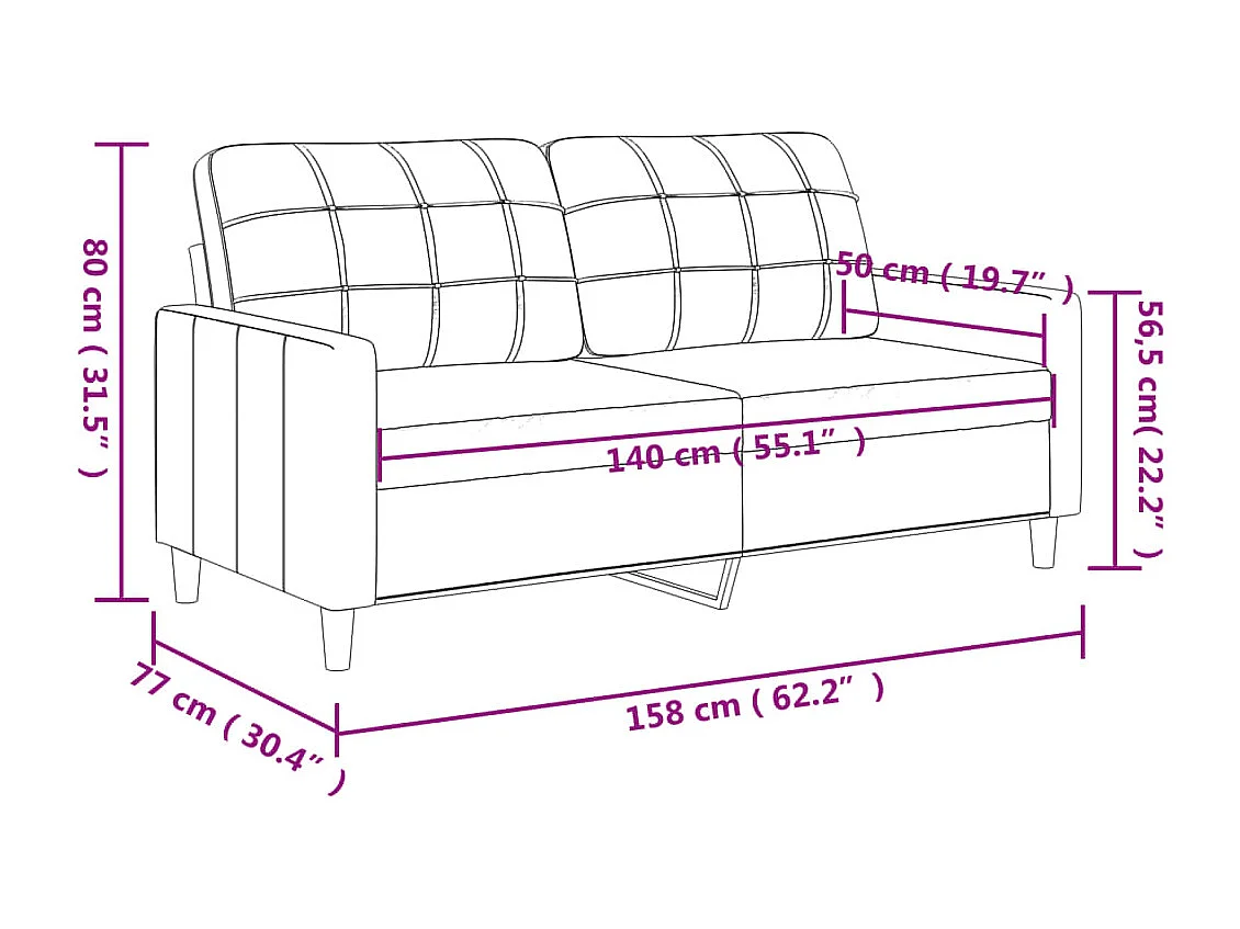 Canapé à 2 places Jaune clair 140 cm Tissu