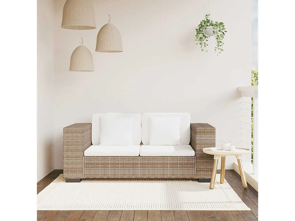 Conjunto de sofá de 2 lugares, 7 pcs, vime genuíno