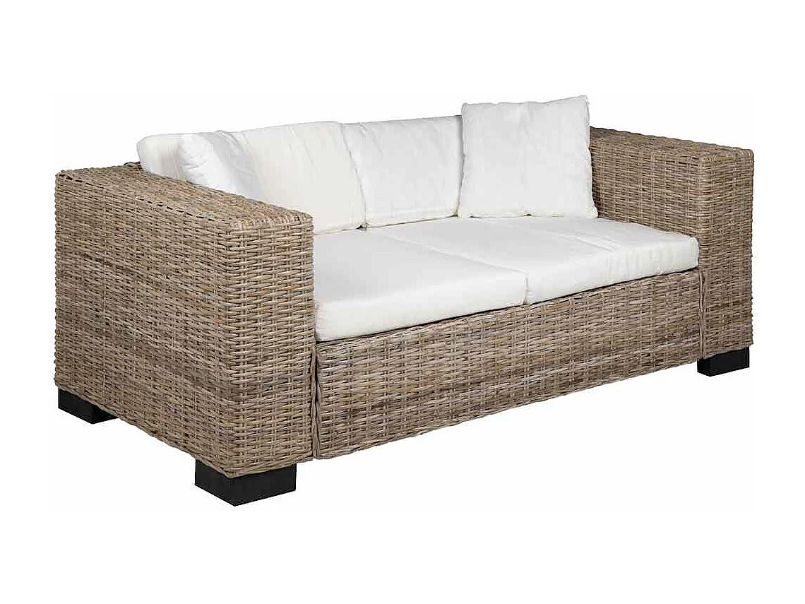 Conjunto de sofá de 2 lugares, 7 pcs, vime genuíno