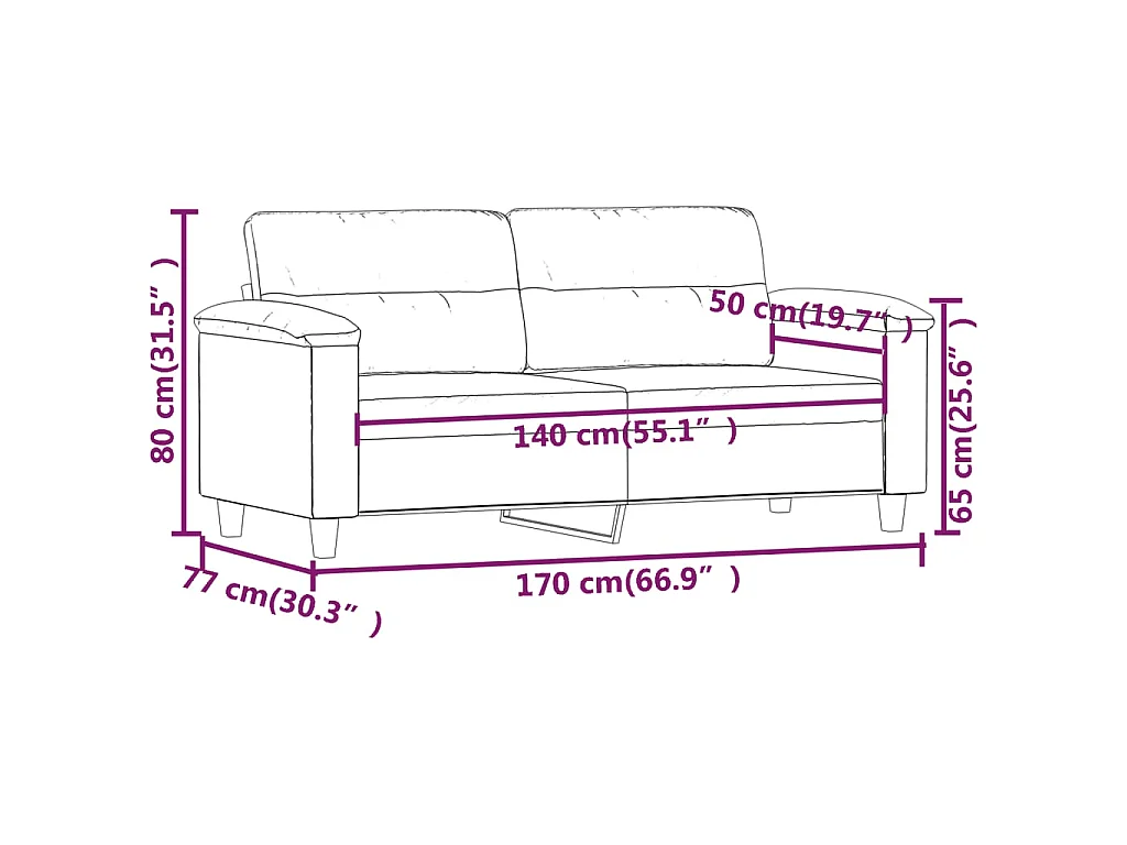 Sofá de 2 plazas de cuero sintético gris 140 cm
