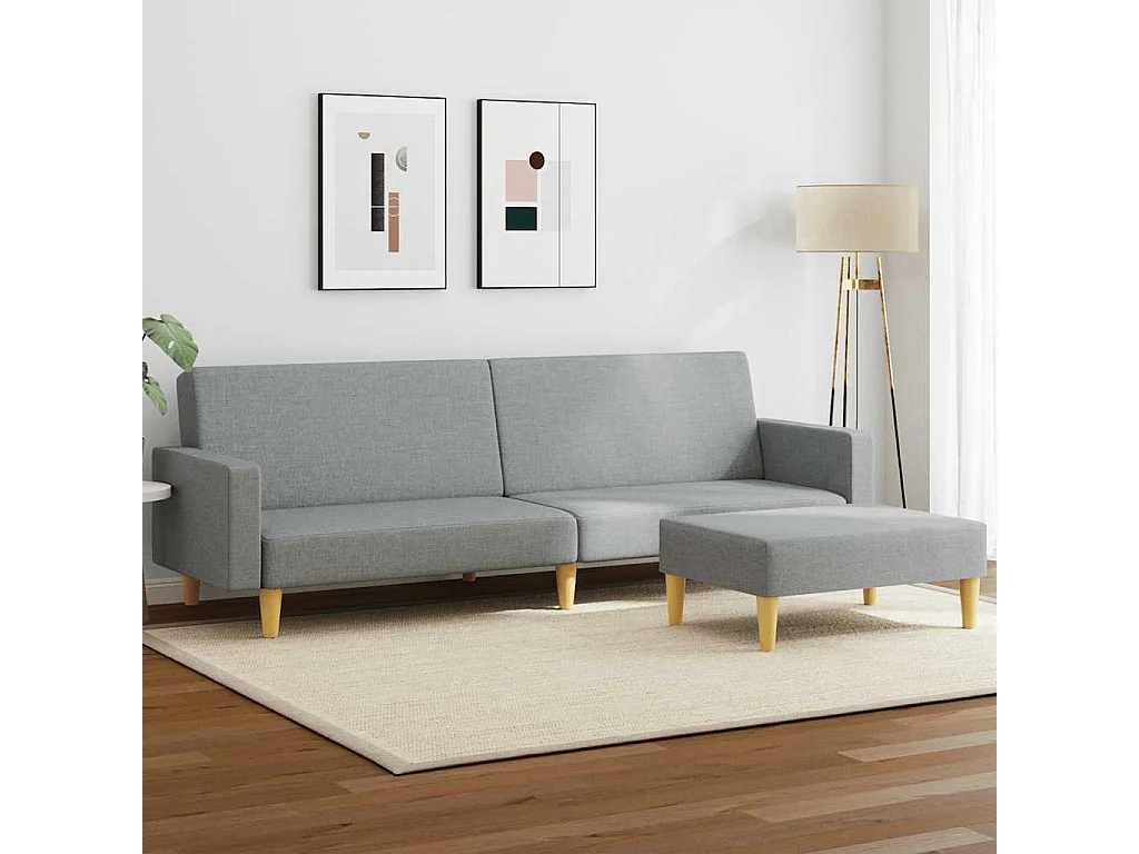 Schlafsofa 2-Sitzer mit Fußhocker Hellgrau Stoff
