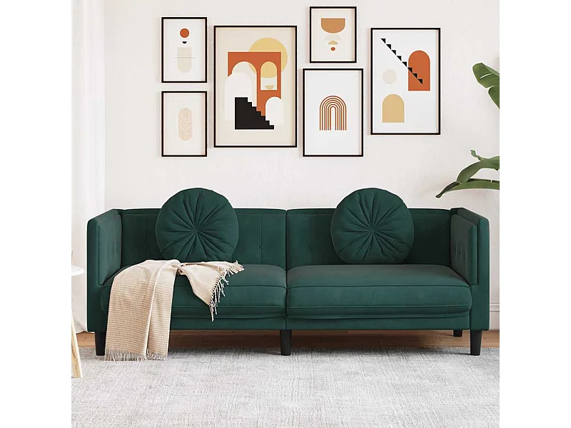 Sofa mit Kissen 3-Sitzer Dunkelgrün Samt