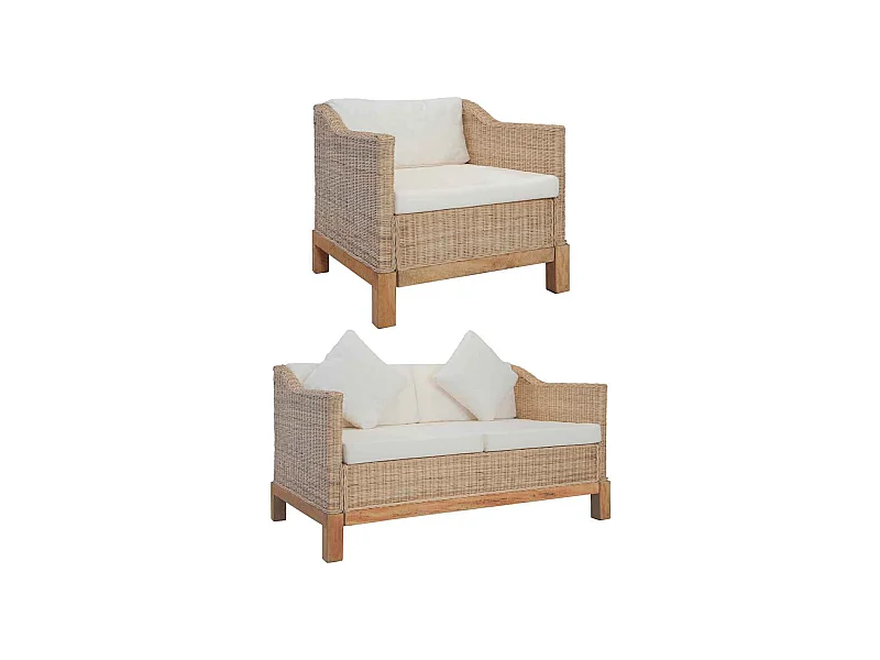 Ensemble de canapés 3 pcs avec coussins Rotin naturel