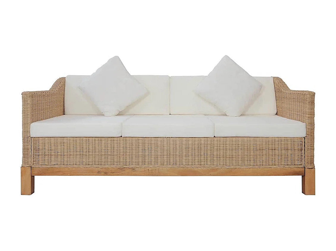 Ensemble de canapés 3 pcs avec coussins Rotin naturel