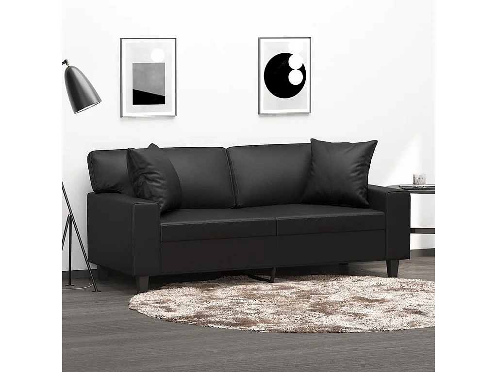 Sofá de 2 plazas con cojines cuero sintético negro 140 cm