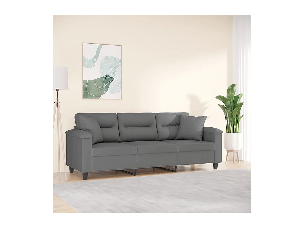 Canapé 3 places avec oreillers gris foncé 180 cm