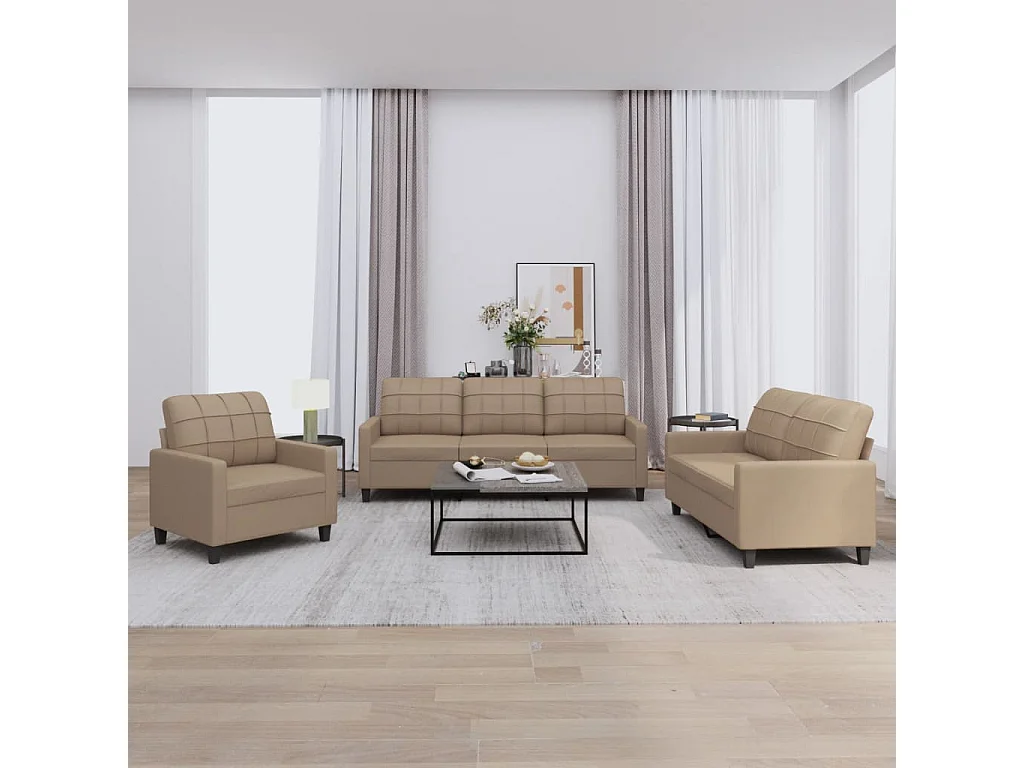 Ensemble de canapés 3 pcs avec coussins Cappuccino Similicuir