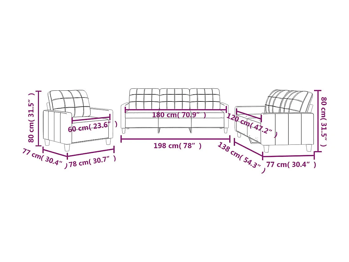 Ensemble de canapés 3 pcs avec coussins Cappuccino Similicuir
