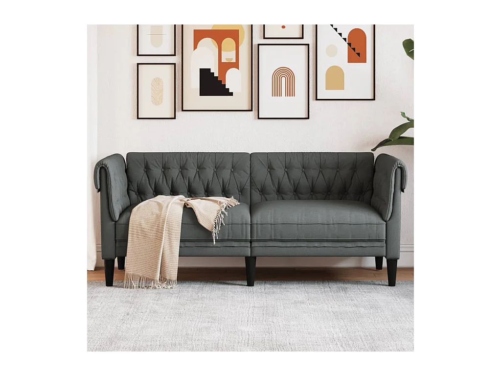 Divano Chesterfield a 2 Posti Grigio Scuro in Tessuto