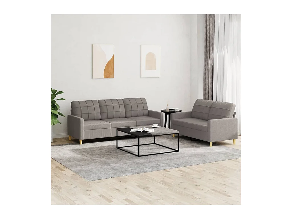 Set di Divani 2 pz con Cuscini Tortora in Tessuto