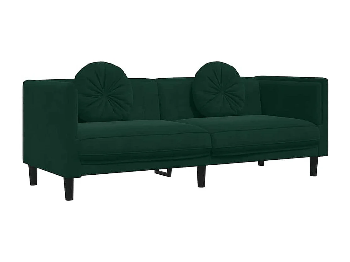 Ensemble de canapés 3 pcs avec coussins vert foncé velours