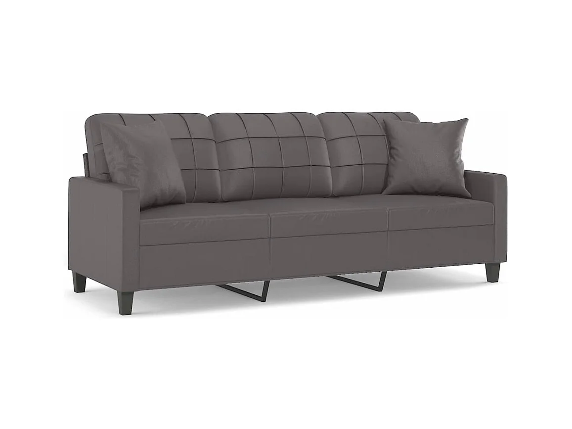 3-Sitzer-Sofa mit Zierkissen Grau 180 cm Kunstleder