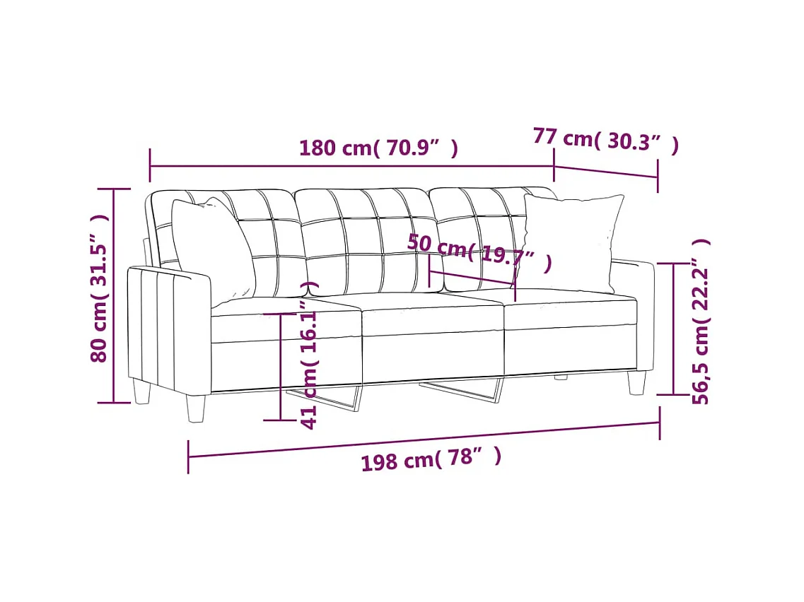 3-Sitzer-Sofa mit Zierkissen Grau 180 cm Kunstleder