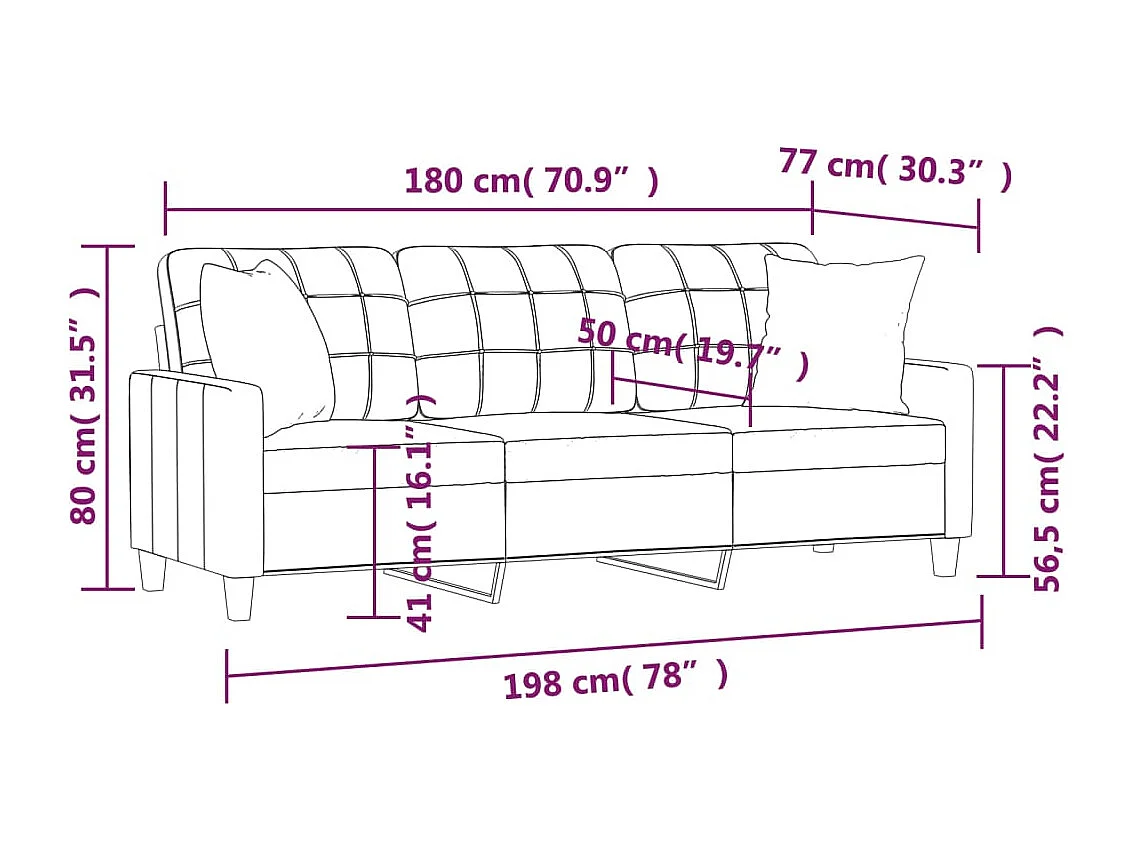 3-Sitzer-Sofa mit Zierkissen Grau 180 cm Kunstleder