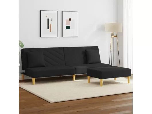 Kauf Unique Schlafsofa 2-Sitzer mit Kissen und Fußhocker Schwarz Stoff