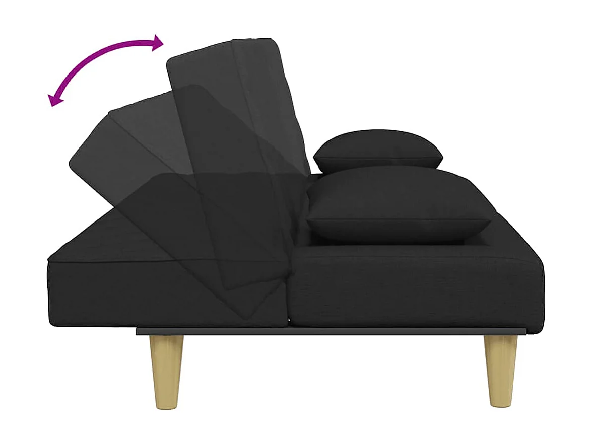 Schlafsofa 2-Sitzer mit Kissen und Fußhocker Schwarz Stoff