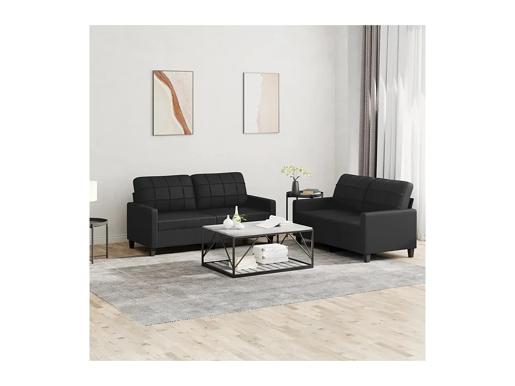 Ensemble de canapés 2 pcs avec coussins Noir Similicuir
