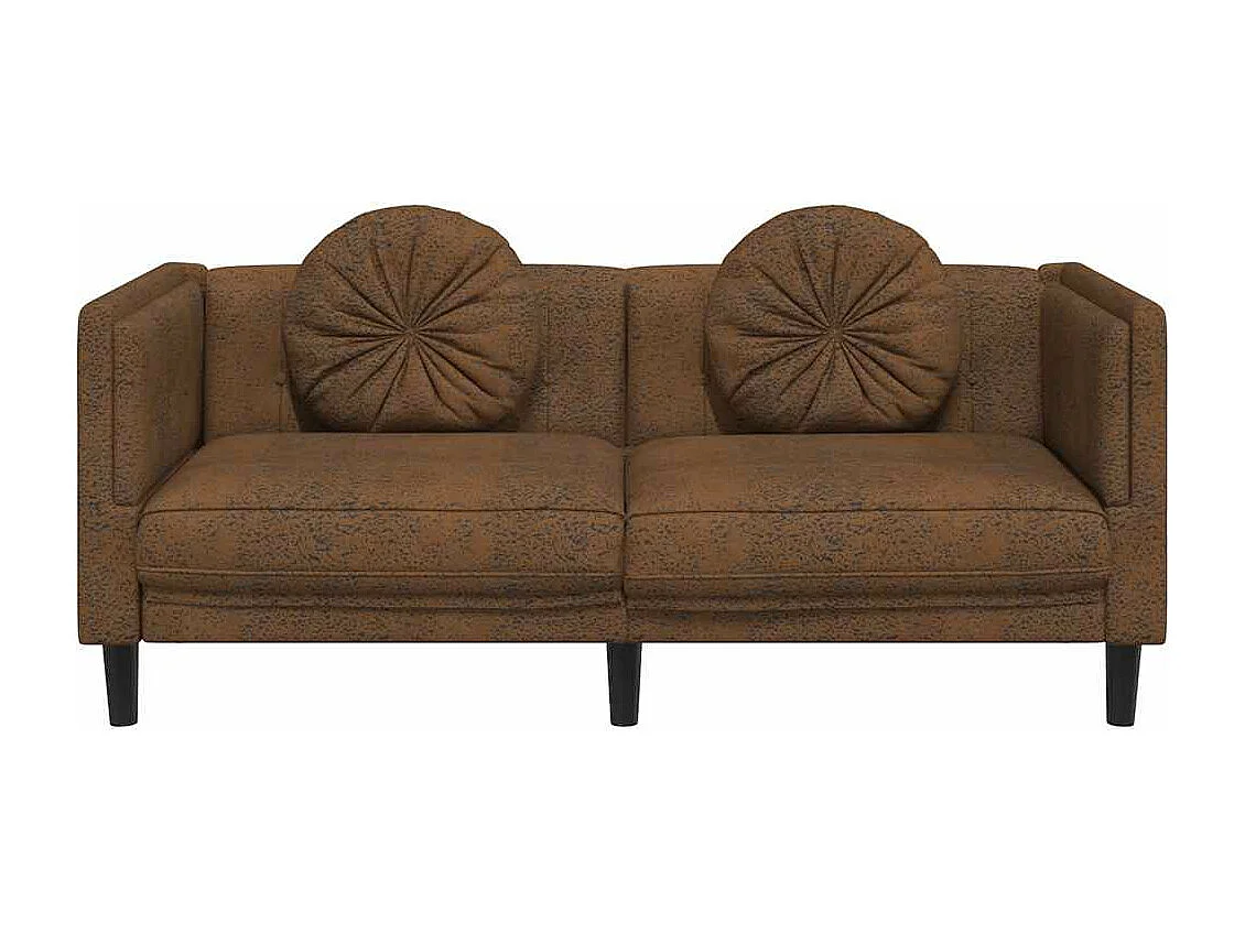 Divano a 2 Posti con Cuscini Marrone in Similpelle Scamosciata