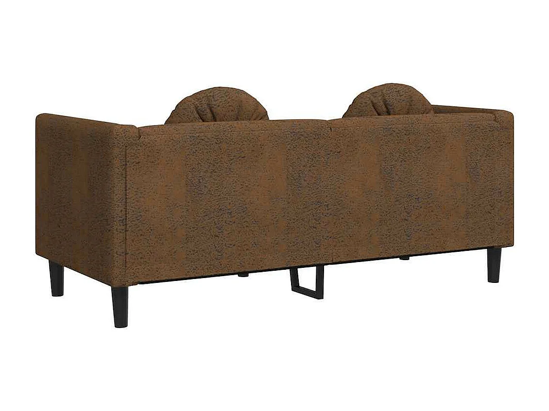 Divano a 2 Posti con Cuscini Marrone in Similpelle Scamosciata