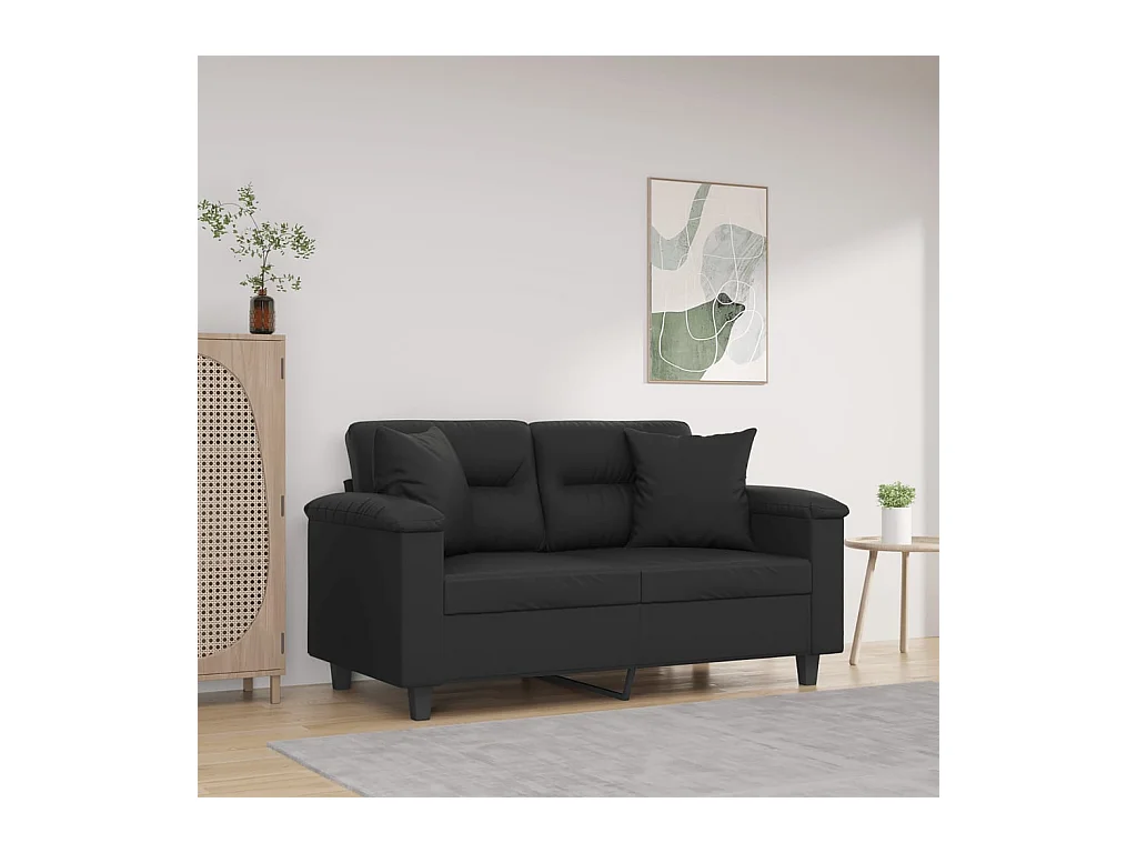 Canapé 2 places avec oreillers décoratifs noir 120cm similicuir