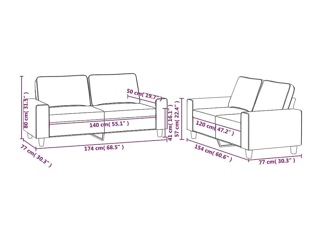 Ensemble de canapés 2 pcs taupe tissu