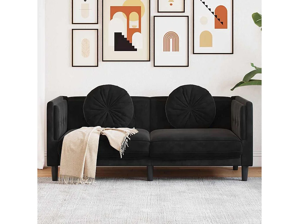 Canapé avec coussins 2 places noir velours