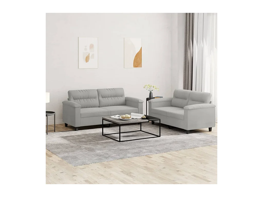Ensemble de canapés 2 pcs coussins gris clair tissu microfibre