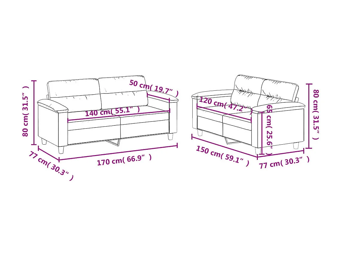 Ensemble de canapés 2 pcs coussins gris clair tissu microfibre
