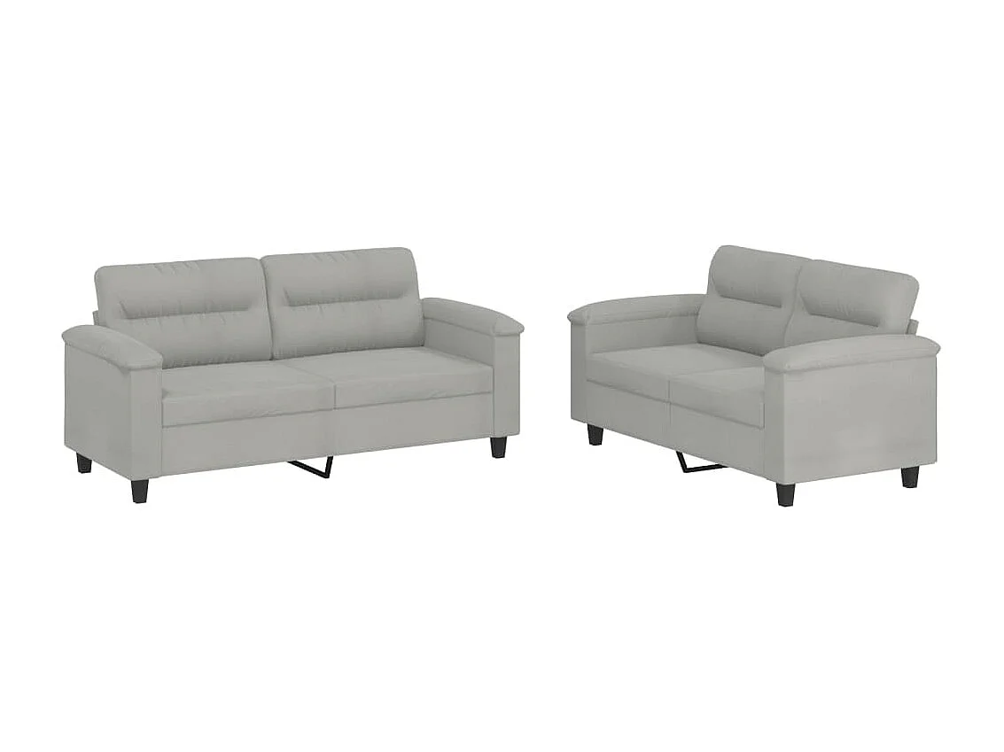 2-delige Loungeset met kussens microvezelstof lichtgrijs