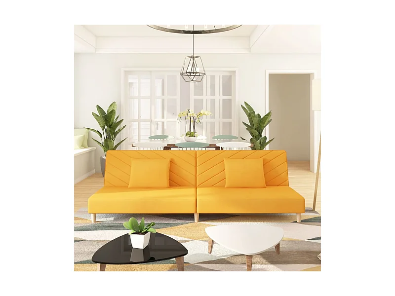 Schlafsofa 2-Sitzer mit 2 Kissen Gelb Stoff