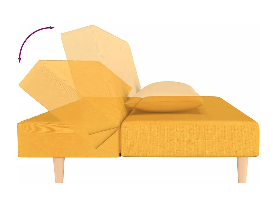 Canapé-lit à 2 places avec deux oreillers jaune tissu