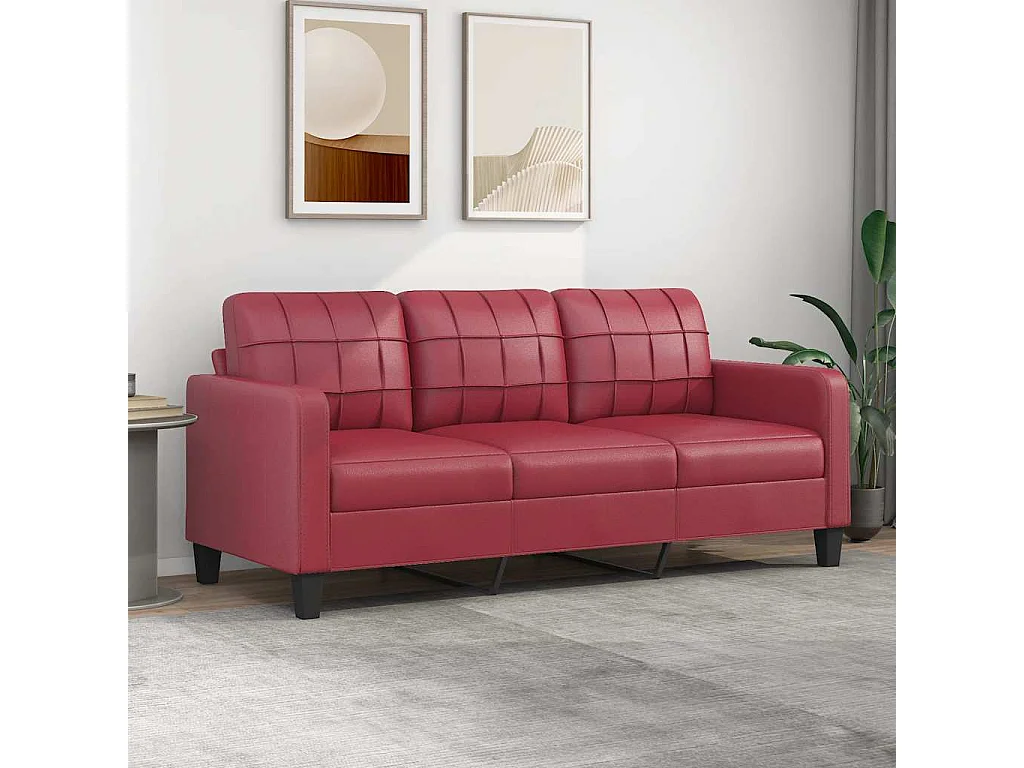 Canapé à 3 places Rouge bordeaux 180 cm Similicuir