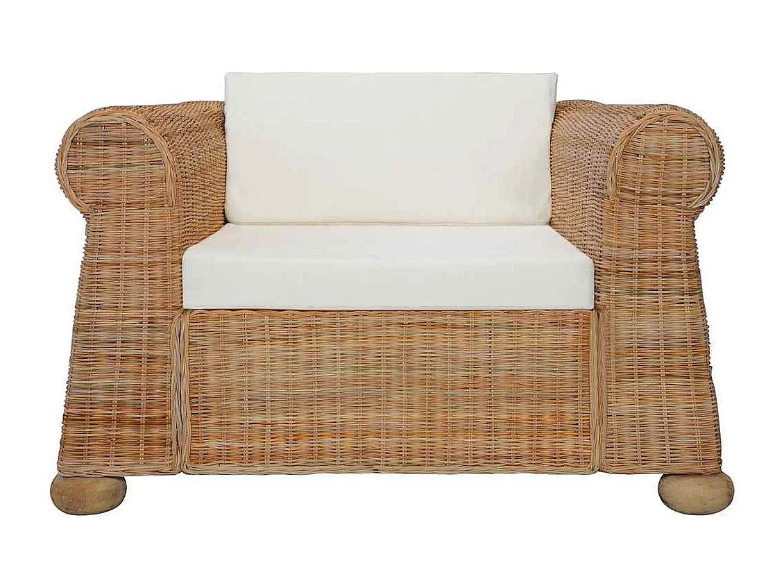 Ensemble de canapés 3 pcs avec coussins Rotin naturel