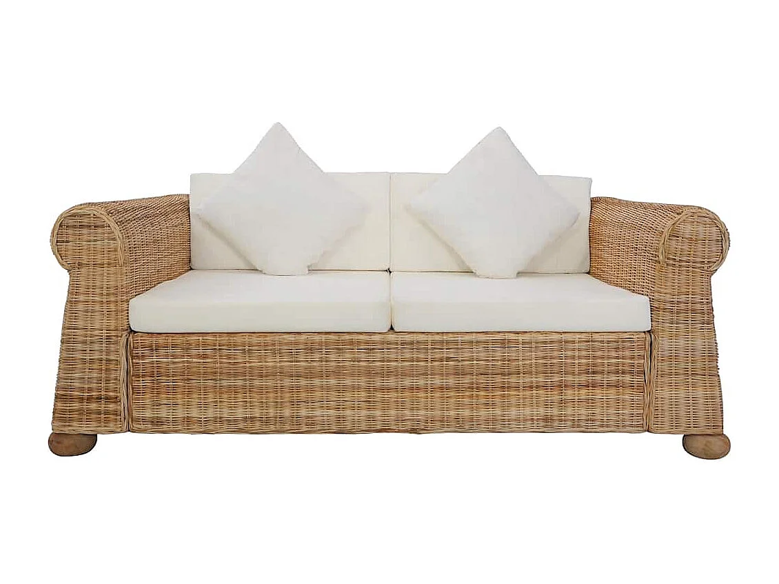 Ensemble de canapés 3 pcs avec coussins Rotin naturel