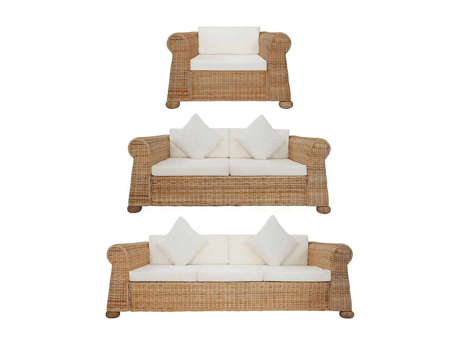 Ensemble de canapés 3 pcs avec coussins Rotin naturel