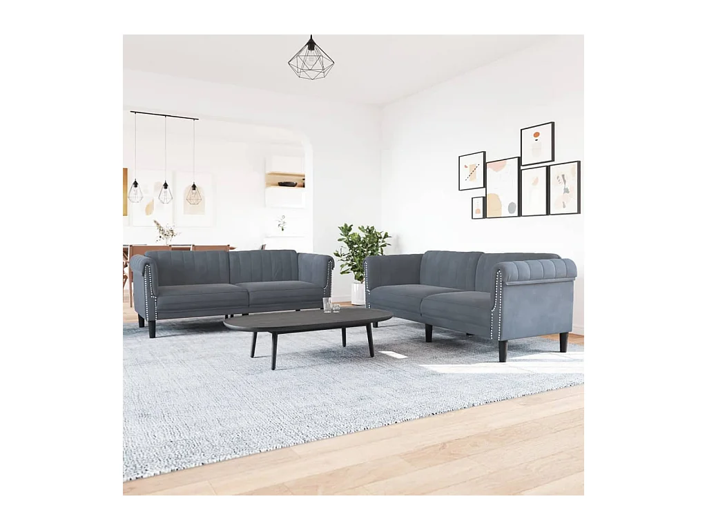 Ensemble de canapés 2 pcs gris foncé velours