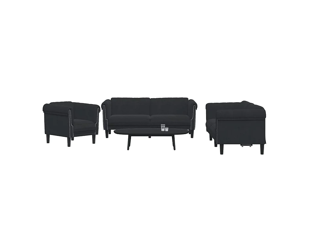 Ensemble de canapés 3 pcs noir velours