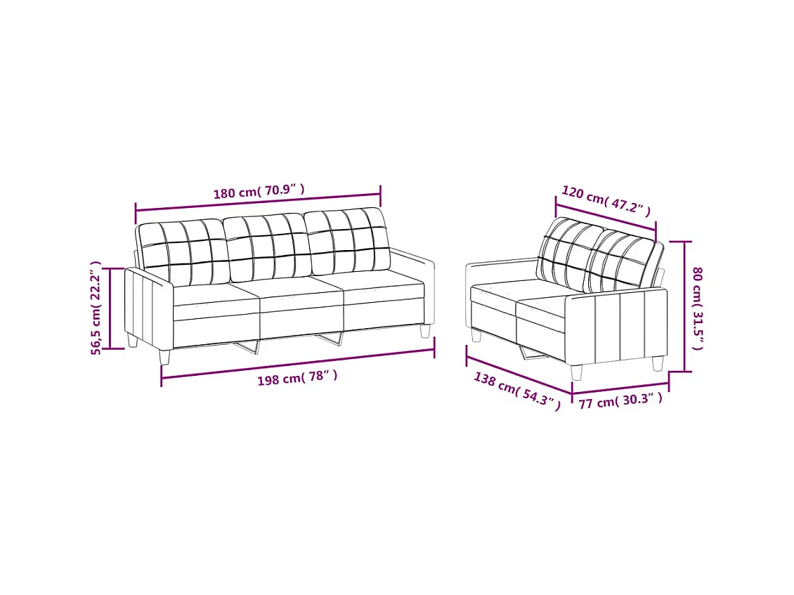 2-tlg. Sofagarnitur mit Kissen Cappuccino-Braun Kunstleder